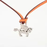 エルメス カデナ ペガサス ネックレス レザー×メタル オレンジ