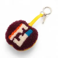 ロエベ ハート チャーム レザー ボルドー×ピンク チェーン