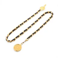 シャネル ココマーク クローバー チェーンベルト GP×革 ブラック