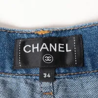 シャネル ココボタン コットン デニムパンツ 34 レディース ブルー
