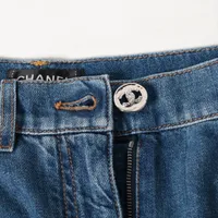 シャネル ココボタン コットン デニムパンツ 34 レディース ブルー