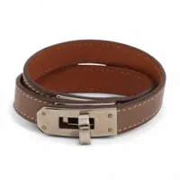 希少　エルメス　ケリー　レザー　バングル　四角R刻印　2014年　ブラウン 希少 エルメス ケリー レザー バングル 四角R刻印 2014年