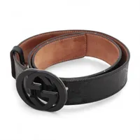 グッチ エナメル レザー GG インターロッキング バックル ベルト ブラック インターロッキングG バックル付き ベルト ・ブラック レザー