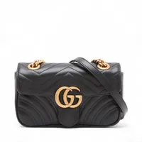 グッチ GGマーモント レザー チェーンショルダーバッグ ブラック