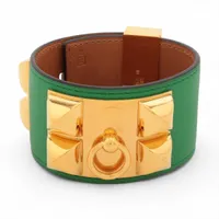 エルメス アルテミス ブレスレット GP×革 グリーン A3381575