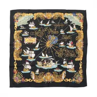 エルメス スカーフ シルク ネイビー カレ70 BOUQUETS SELLIER 鞍