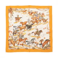 ⭐️美品⭐️HERMES カレ90 LES MUSTANGS 野生馬 スカーフ エルメス カレ90 LES MUSTANGS 野生馬 スカーフ シルク イエロー