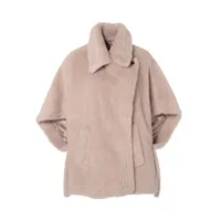 [極美品]ボアポンチョ テディベア アルパカ混 シルク混 ミルキーブラウン マックスマーラ テディベア アルパカ ポンチョ フリーサイズ ユニ