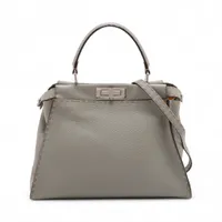 フェンディ2way ミニピーカブー ハンドバッグ ショルダー レザー グレージュ フェンディ ミニピーカブー セレリア レザー×パイソン 2WAY