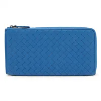 ボッテガヴェネタ　長財布　イントレチャート　スカイブルー　レザー　ラウンドジップ ボッテガヴェネタ 長財布 イントレチャート スカイブルー レザー