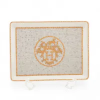 エルメス シェーヌダンクル スクエアプレート 陶器 ブルー 底印「2分