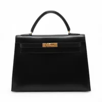 エルメス ケリー32 セリエ ボックスカーフ ブラック ゴールド金具 刻印不鮮明