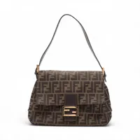 フェンディ ズッカ クロワッサン キャンバス×レザー ショルダー