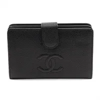 【良品】CHANEL シャネル ココマーク キャビアスキン コンパクトウォレット シャネルCHANEL ココマーク キャビアスキン コンパクト財布三