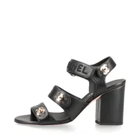 美品★CHANEL・レザー切替 パールココマーク チャンキー サンダル(35) 美品☆CHANEL・レザー切替 パールココマーク チャンキー サンダル(35