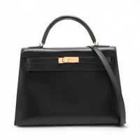 エルメス ケリー32 セリエ ボックスカーフ ブラック ゴールド金具 □D:2000年