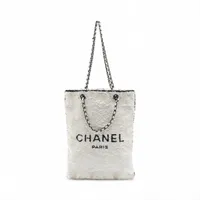 シャネル ロゴ ラバー トートバッグ ブルー シルバー金具 A2869094