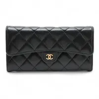 CHANEL 長財布 フラップウォレット キャビアスキン ココマーク 黒 がま口 CHANEL シャネル ココマーク がま口財布 長財布（小銭入れあり