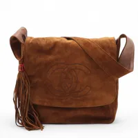 シャネル ココマーク スエード ショルダーバッグ フリンジ ブラウン