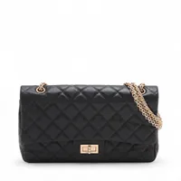 シャネル マトラッセ 2.55 マキシ キャビアスキン ダブルフラップ ダブルチェーンハンドバッグ ブラック ゴールド金具 A37590