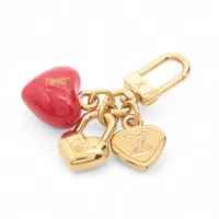 ロエベ ハート チャーム レザー ボルドー×ピンク チェーン