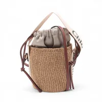 ヴァレンティノ Vロゴ ラタン×レザー カゴバッグ ブラウン