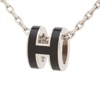 エルメス ルーペネックレス ペンダント レザー×メタル シルバー