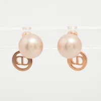 ［美品］ディオール　トライバル　ピアス　パール　ロゴ　ラインストーン　シングル ディオール Dior トライバル ピアス メタル レジンパール