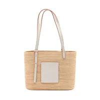 鑑定済・極美品★ロエベ　スクエアバスケット　ラフィア　スモール　カゴバッグ ロエベ スクエアバスケット スモール ラフィア×レザー カゴ