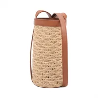 サンローランパリ ラフィアxレザー ショルダーバッグ ベージュx