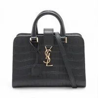 極美品 サンローランパリ ケース YSLロゴ クロコ型押し レザー 黒 サン