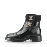 シャネル ココマーク ムートン×レザー ショートブーツ 35.5