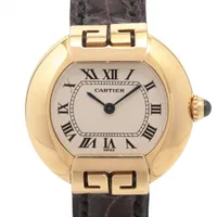 カルティエ マストヴァンドーム YG×革 QZ 白文字盤 パリ文字盤