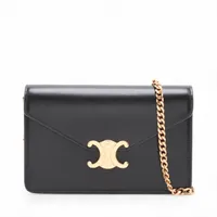 セリーヌ トリオ レザー ショルダーバッグ ブラック A2871884