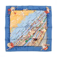 エルメス カレ90 Plumets du Roy 王の羽根飾り スカーフ シルク ブルー