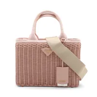 プラダ カナパ ウィッカー ラタン×デニム カゴバッグ ピンク A2982249