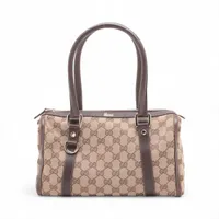 グッチ GGキャンバス キャンバスxレザー ハンドバッグ ベージュx