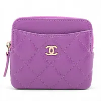 Chanel Matelasse Caviar Skin Coin Purse Purple Gold Metal Fittings 