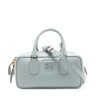 ミュウミュウ ジャガード キャンバス×レザー ハンドバッグ ネイビー