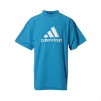 【正規品】美品アディダス × バレンシアガコラボTシャツ ブルー XL相当 BALENCIAGA × adidas Tシャツ コットン ブルー ホワイト バレンシアガ