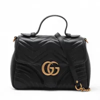 g62【極美品】グッチ　GGマーモント　レザー　ブラック　2way ショルダー グッチ GGマーモント レザー 2WAYハンドバッグ ブラック 498110