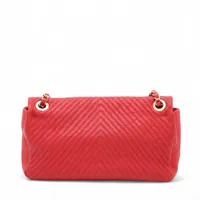 シャネル Vステッチ レザー シングルフラップ ダブルチェーンバッグ レッド シャネル シェブロン レザー シングルフラップ ダブルチェーン