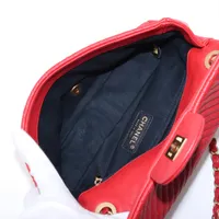 シャネル Vステッチ レザー シングルフラップ ダブルチェーンバッグ レッド シャネル シェブロン レザー シングルフラップ ダブルチェーン