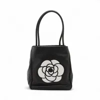 シャネル カメリア ラムスキン トートバッグ ブラック ゴールド金具 7