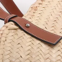 ロエベ バスケットスモール ラフィアxレザー ハンドバッグ ベージュx