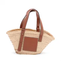 ロエベ バスケット スモール ハンドバッグ ベージュ　ブラウン ラフィア ロエベ バスケットスモール ラフィアxレザー ハンドバッグ ベージュx