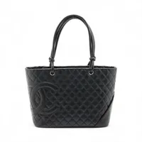 【極美品】シャネル カンボンライン ラムスキン トートバッグ ブラック シルバー シャネル カンボンライン ラムスキン トートバッグ ブラック シルバー