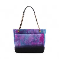 シャネル マトラッセ ウール チェーントートバッグ パープル ゴールド