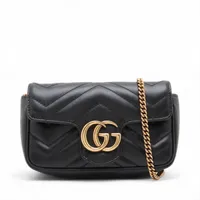 グッチ GGマーモント レザー チェーンショルダーバッグ ブラック