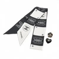 シャネル ココマーク アイコン 20B スカーフ シルク ブラック×ピンク